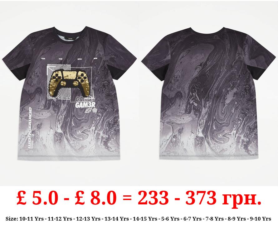 Grey Gaming Sequin T-Shirt