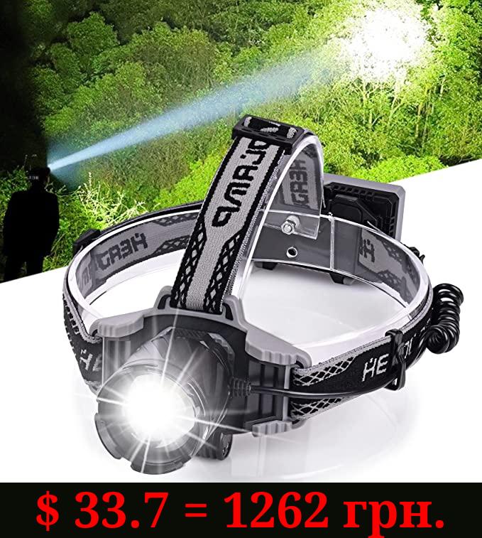 Rechargeable LED Headlamp, 100000 Lumens Super Bright Headlamps with 4 Modes, Zoomable, Digital Power Display, IPX6 Waterproof Headlamp with Warn Red Light for Hiking, Camping, Hunting, Adventures