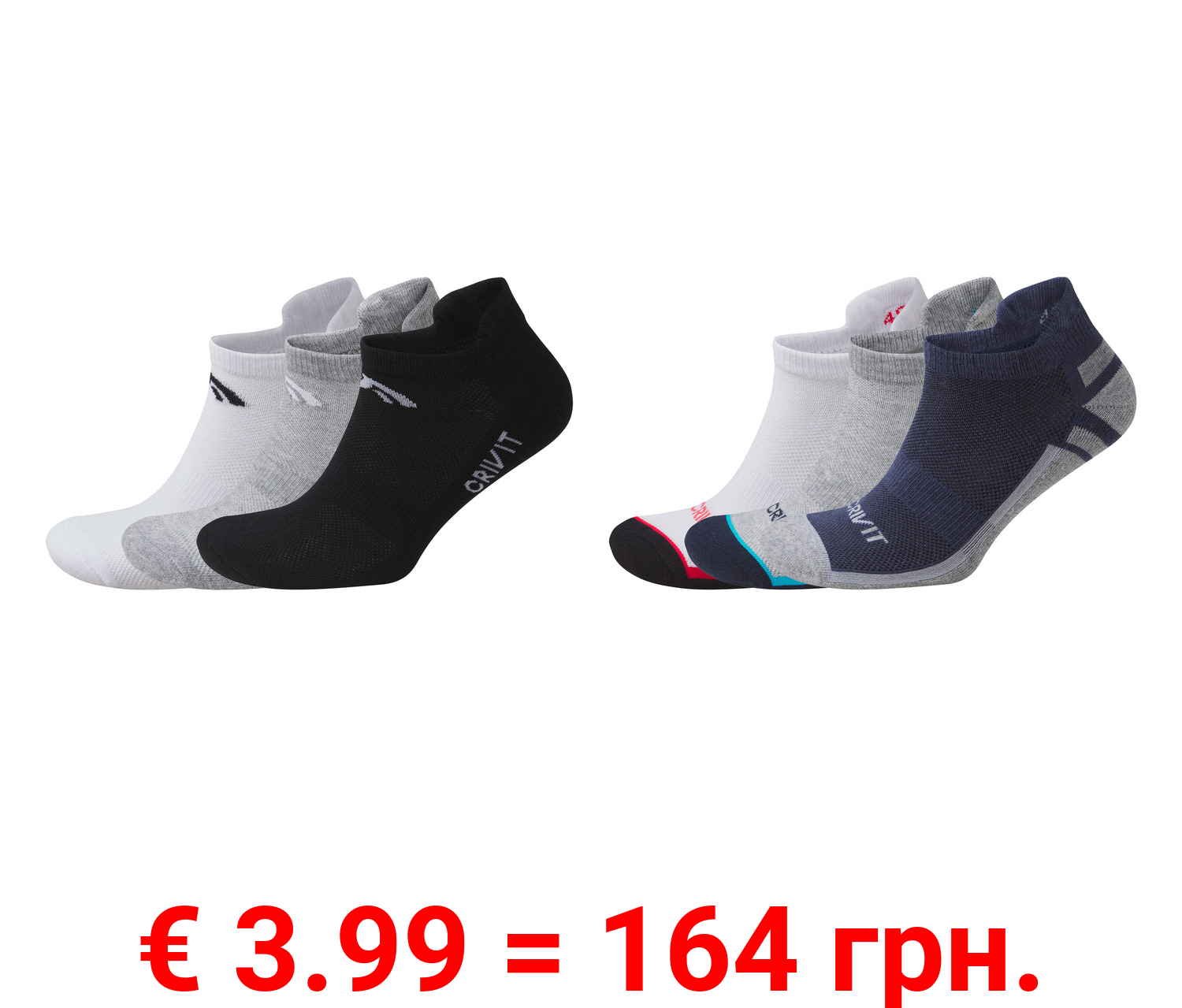 CRIVIT Herren Sport-Sneakersocken, 3 Paar, hoher Baumwollanteil