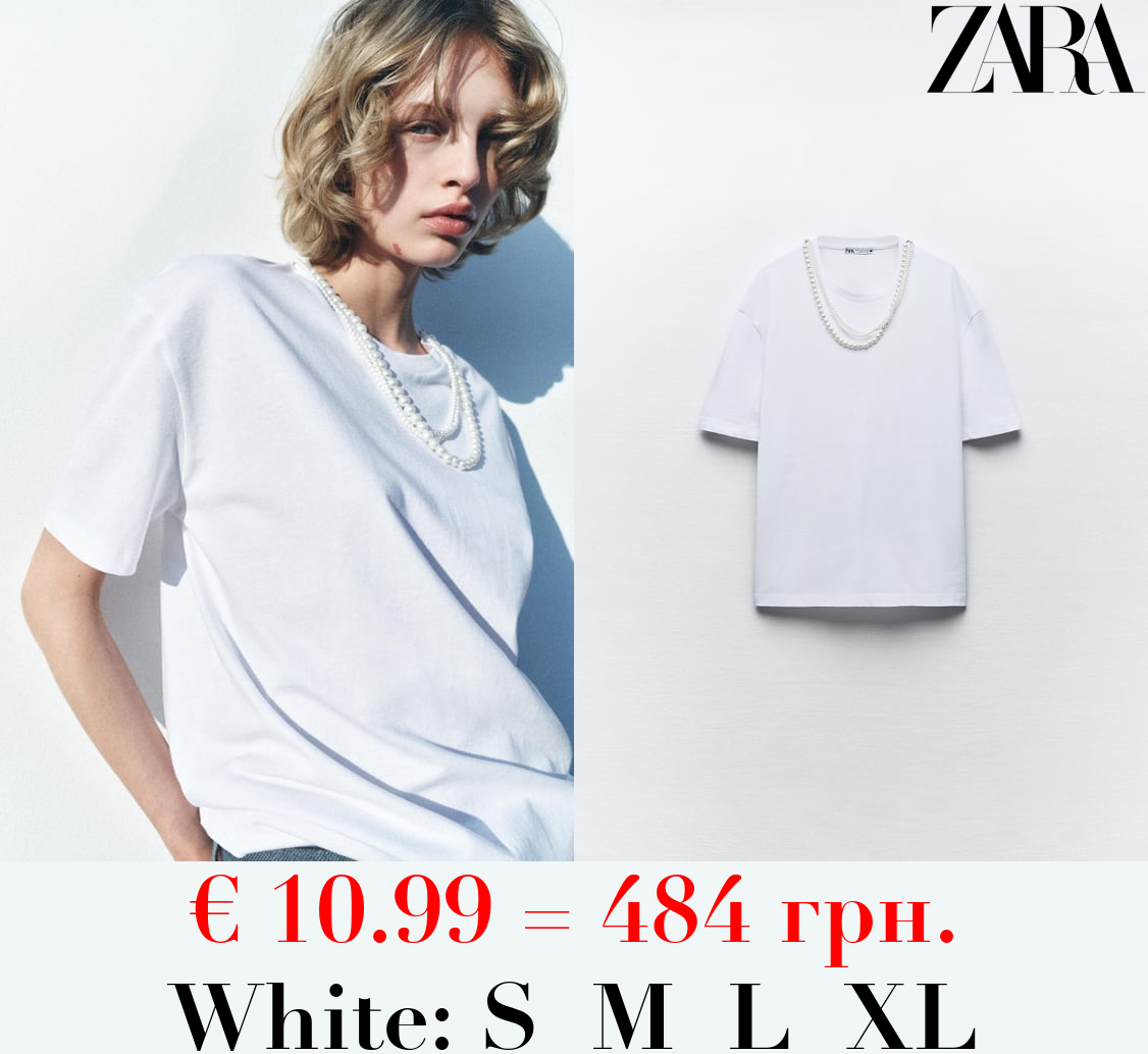 T-SHIRT WITH FAUX PEARL DETAILS