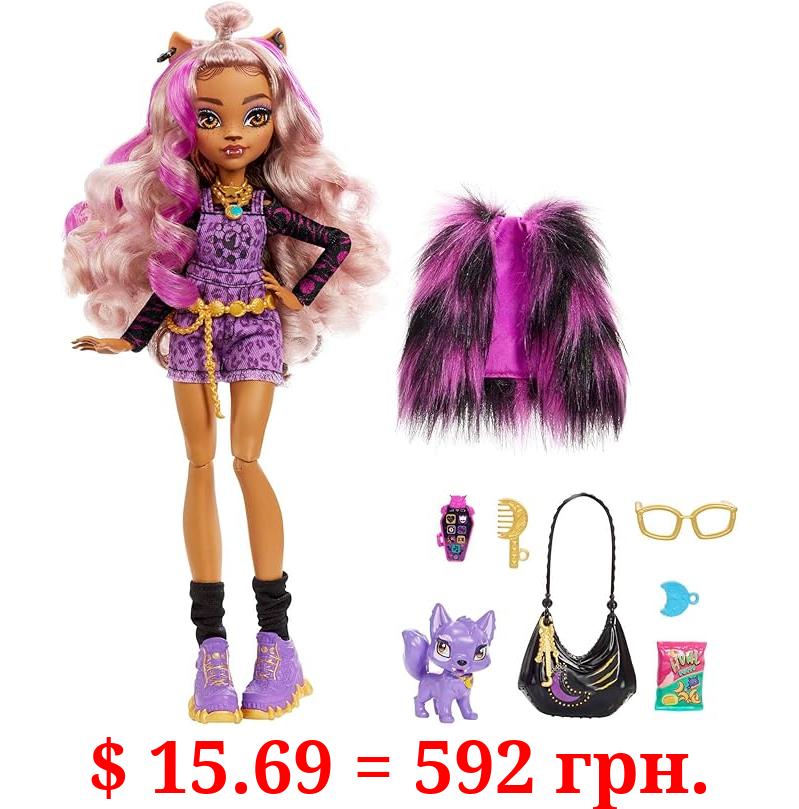 Monster High Doll, Clawdeen Wolf with Accessories and Pet Dog, Posable Fashion Doll with Purple Streaked Hair