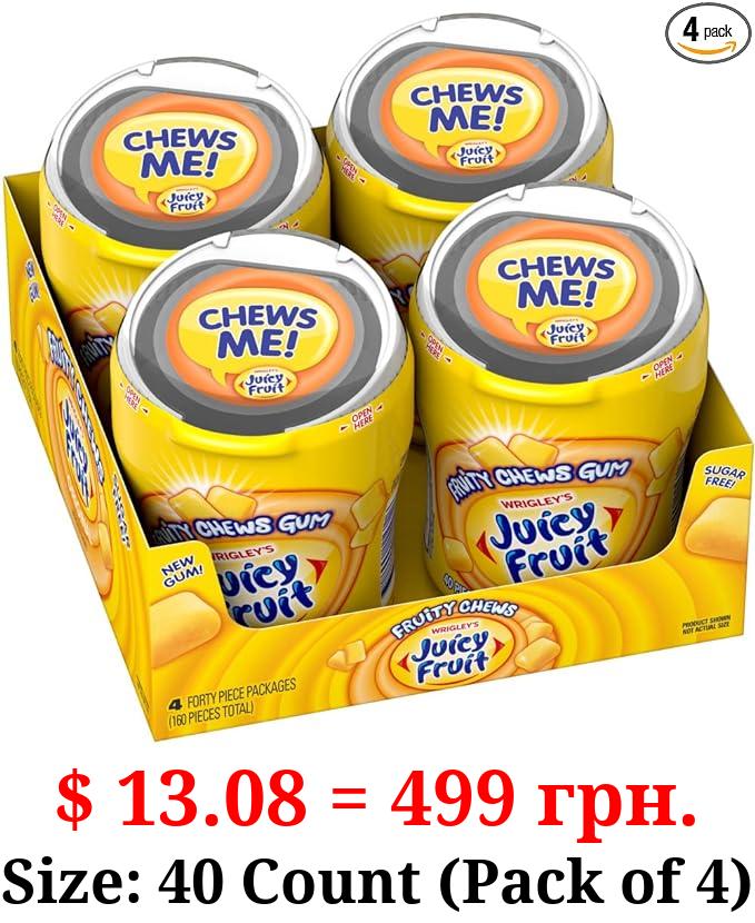 Juicy Fruit Gum (4 Pack) Original Bubble Gum Chewing Gum Bulk Pack, 40 piece Bottle