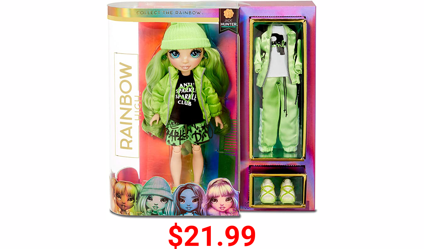 Rainbow High Rainbow Surprise Jade Hunter - Green Clothes Fashion Doll with 2 Complete Mix & Match Outfits and Accessories, Toys for Kids 4 to 15 Years Old