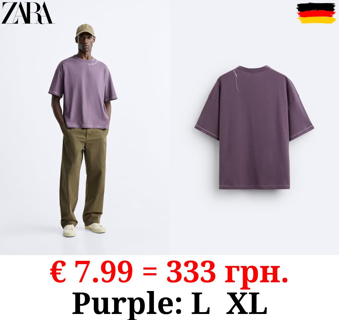 T-SHIRT WITH EMBROIDERED SLOGAN