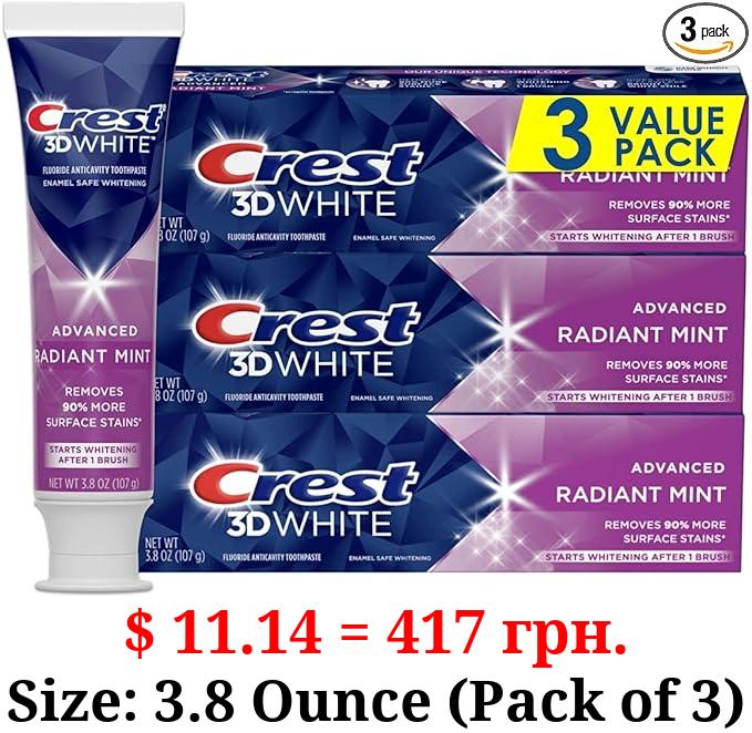 Crest 3D White Toothpaste Radiant Mint, 3.8 Oz (Pack of 3)