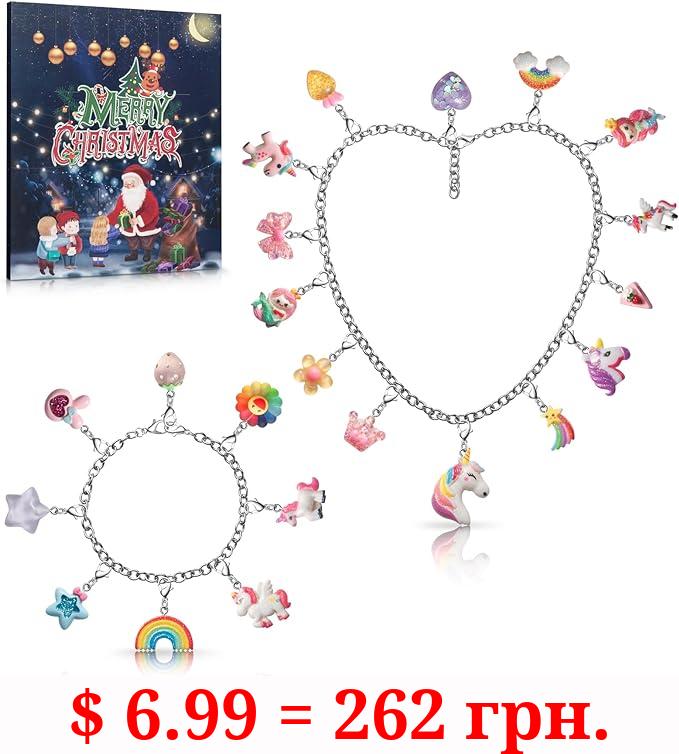 Sparkcul Christmas Advent Calendar 2023 Unicorn Bracelet Necklace for Girls, Kids and Teens, Blind Box DIY Unicorn Bracelet -24 Days Countdown, Various Combinations to Bring Children Surprise and Charm