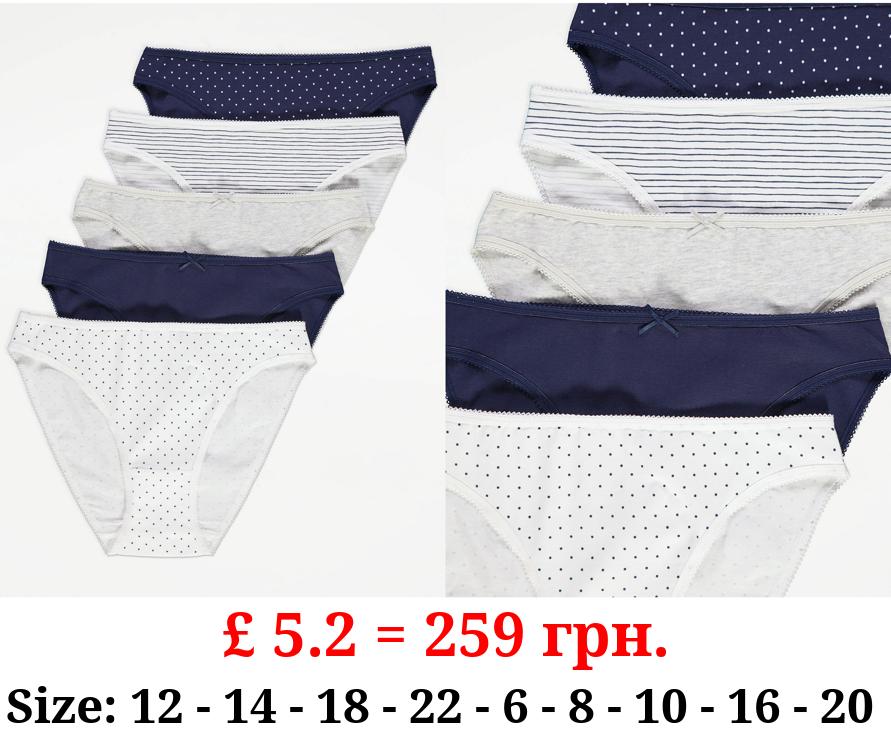 Stripe Spot High Leg Knickers 5 Pack