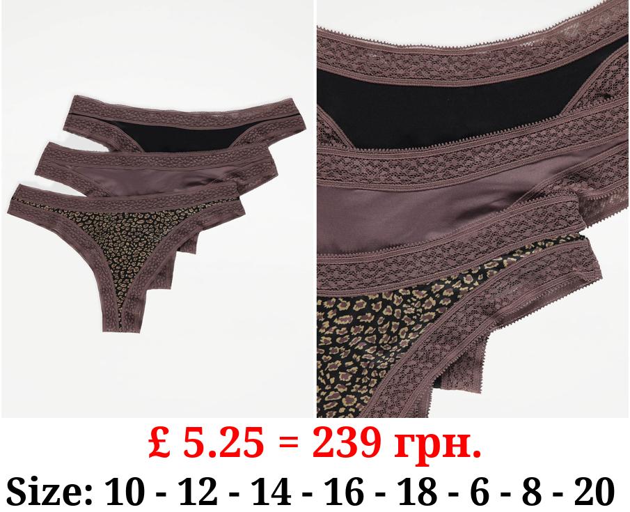 Assorted Brown Animal Print Brazilian Briefs 3 Pack