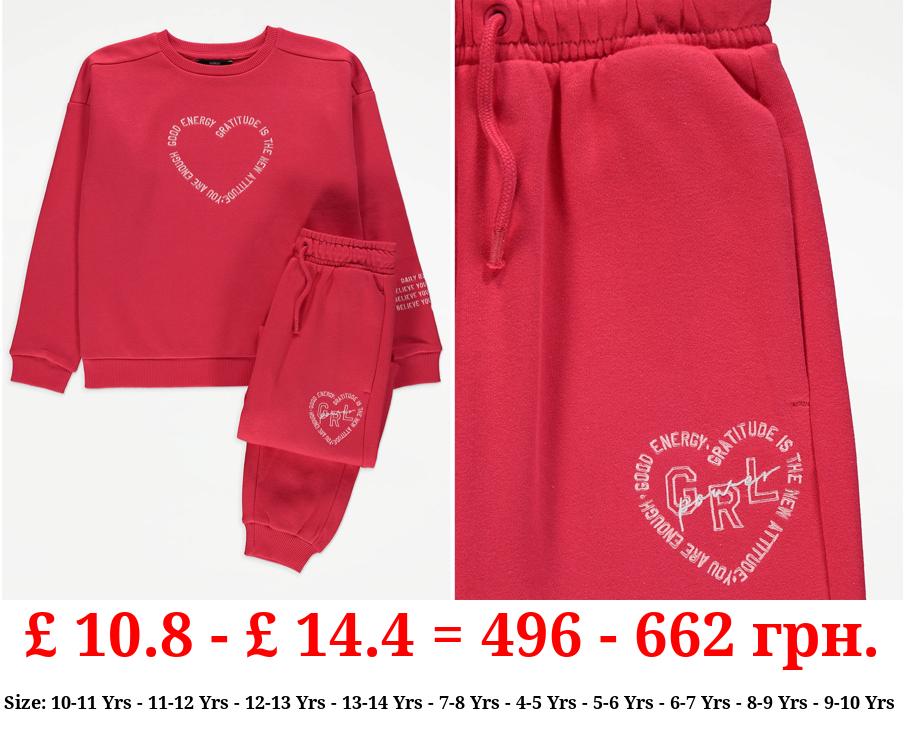 Red Love Heart Slogan Sweatshirt and Joggers Outfit