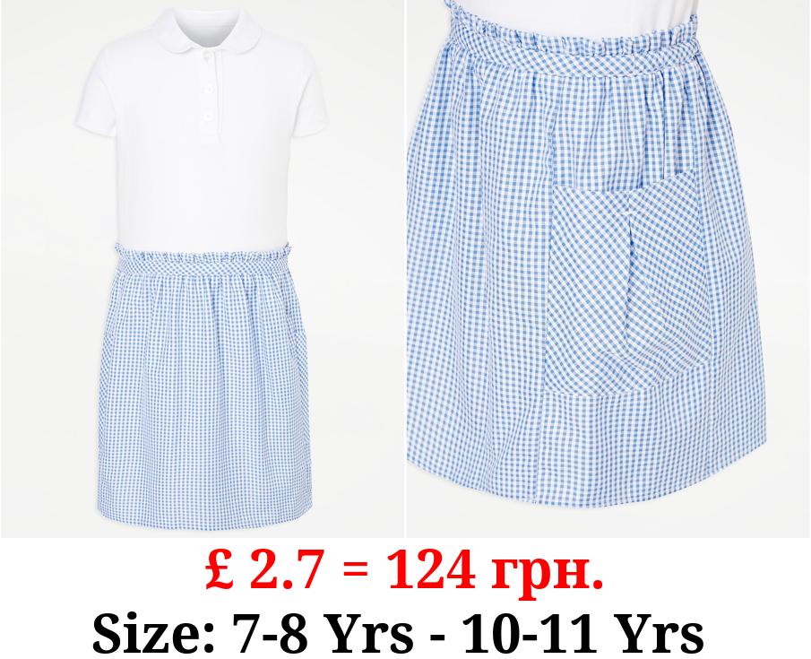 Girls Light Blue Gingham Polo Shirt School Dress