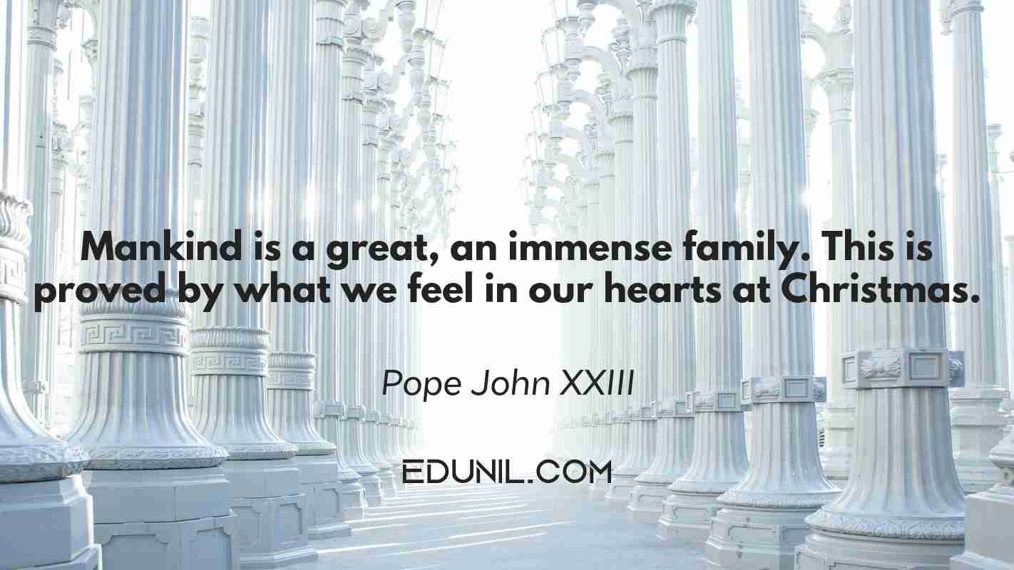 Mankind is a great, an immense family. This is proved by what we feel in our hearts at Christmas. - Pope John XXIII
