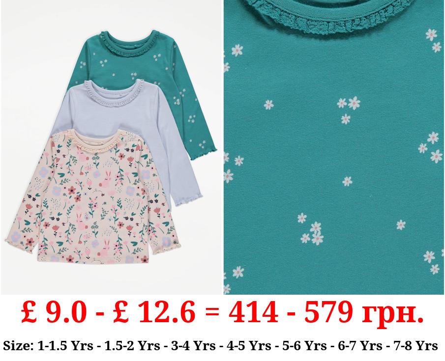 Floral Bunny Print Long Sleeve Tops 3 Pack