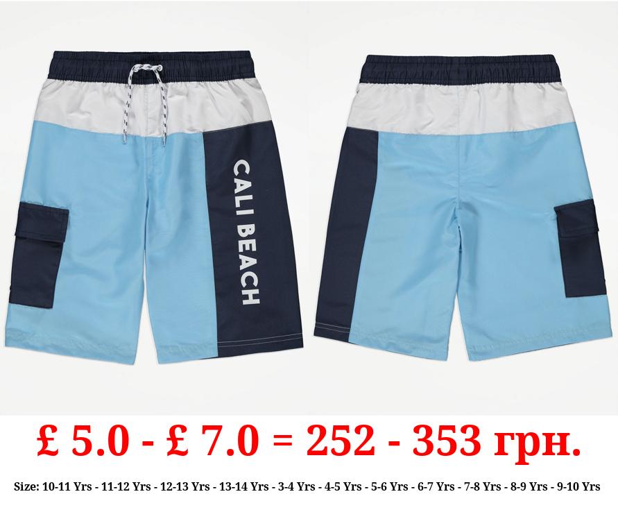 Blue Colour Block Cargo Board Shorts