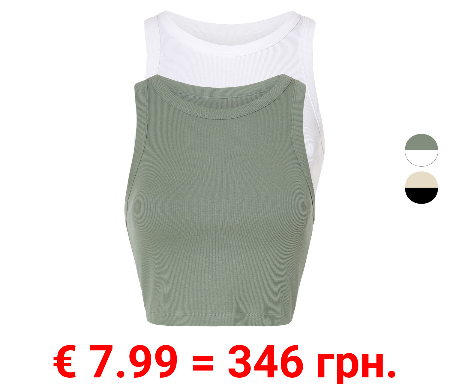 esmara® Damen Crop-Tops, 2 Stück, in modischer Ripp-Qualität