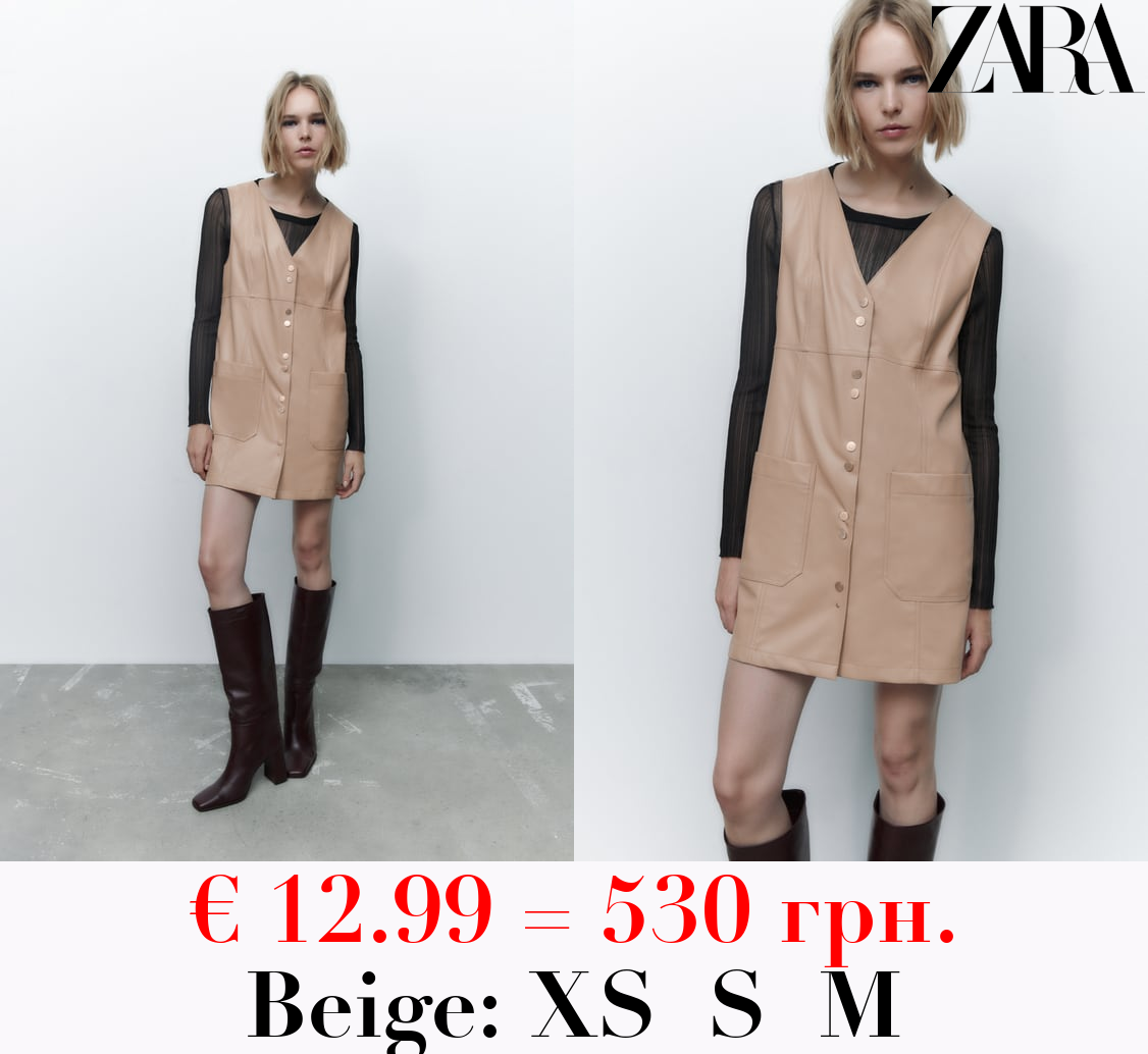 FAUX LEATHER MINI PINAFORE DRESS