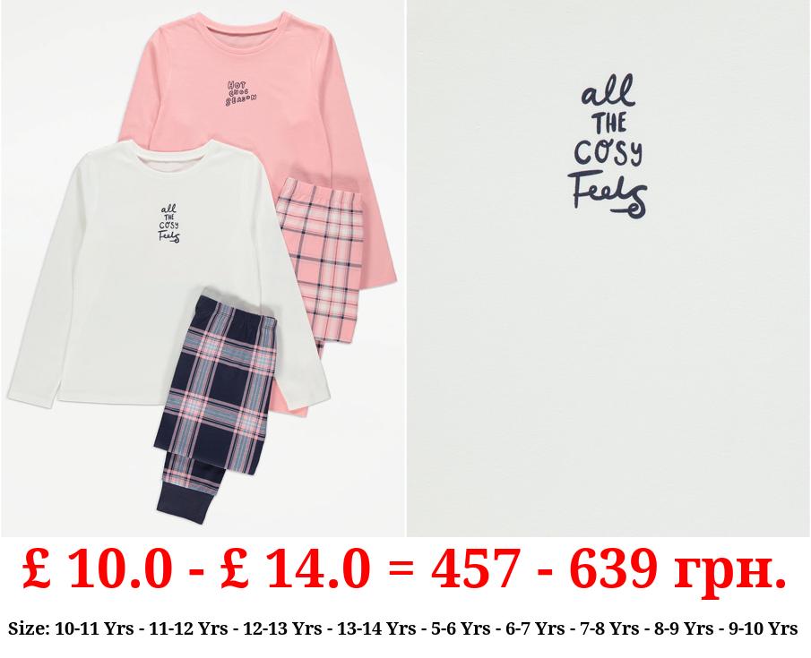 Checked Slogan Pyjamas 2 Pack