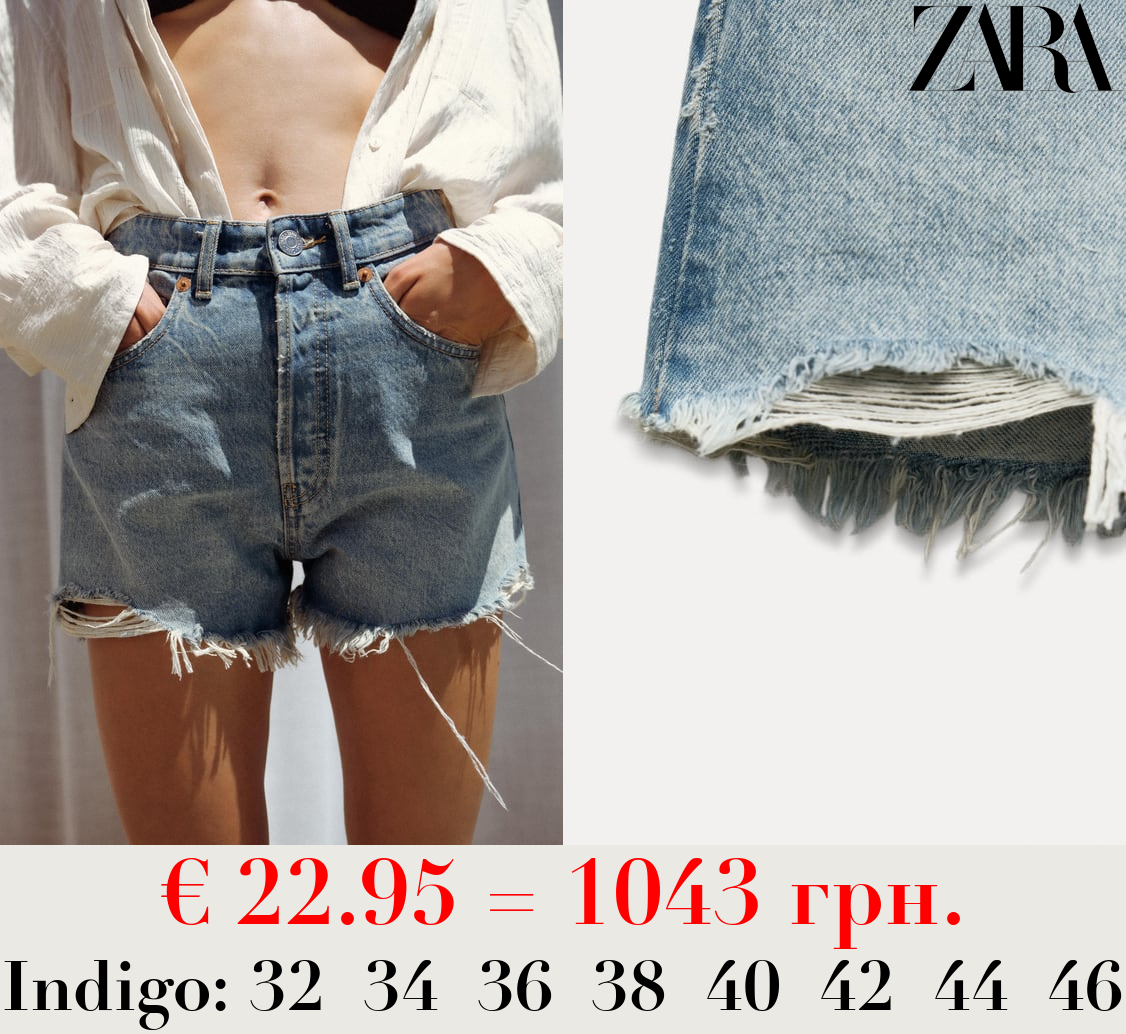 TRF HIGH-WAIST DENIM RIPPED SHORTS