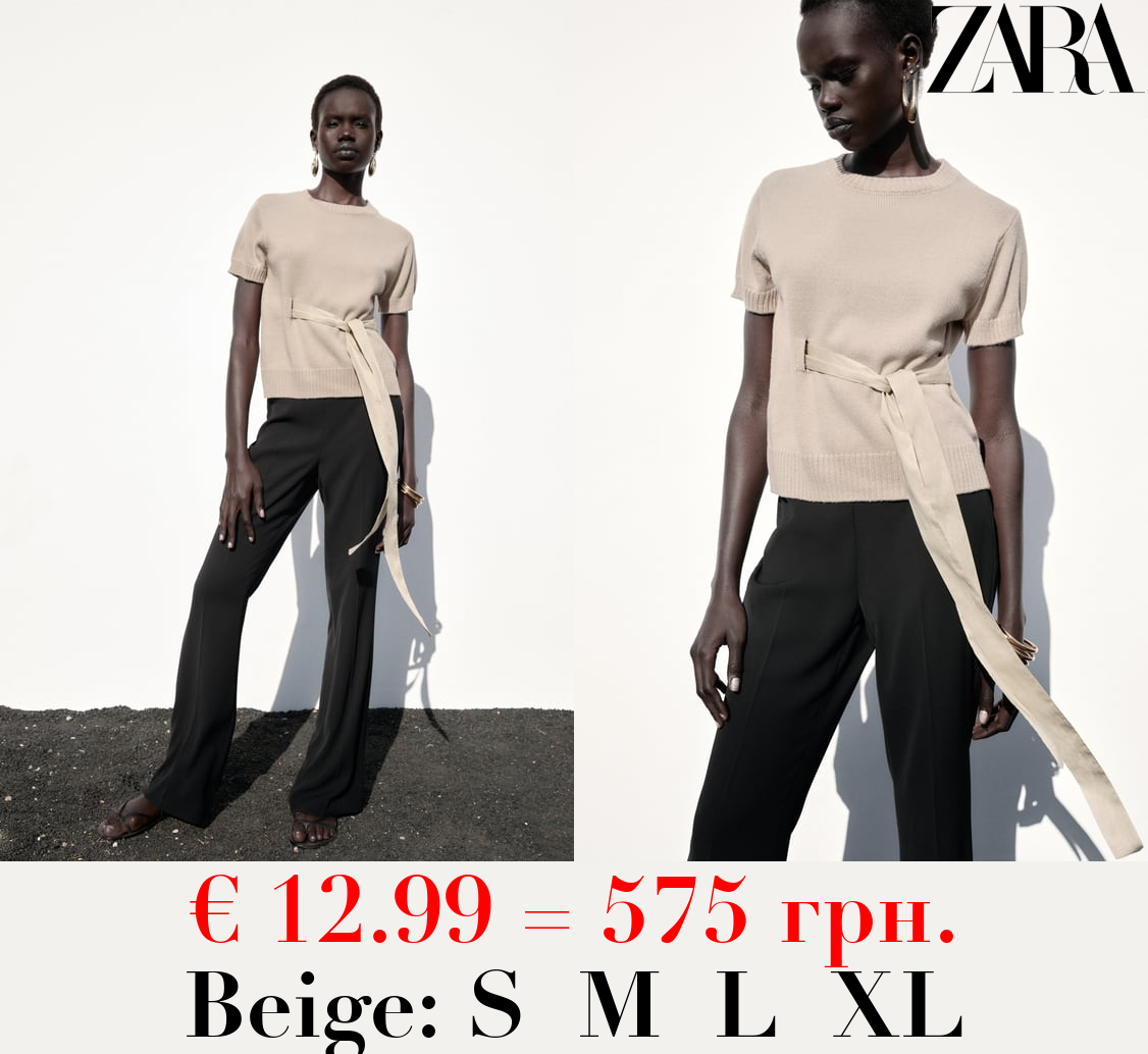 PLAIN KNIT SWEATER WITH TIE