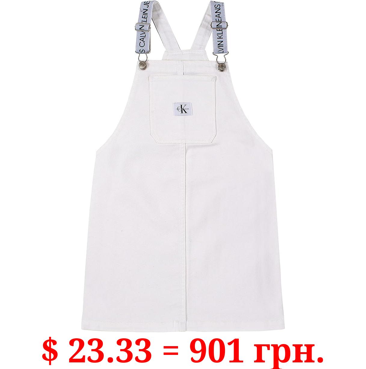 Calvin Klein Girls' Denim Skirtall Dress, Overall Style with Hook & Loop Closure, Boyfriend Fit, Functional Front Pocket