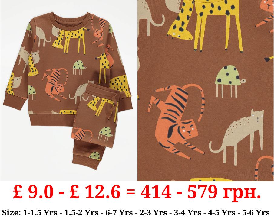 Tan Animal Safari Print Sweatshirt and Joggers Outfit