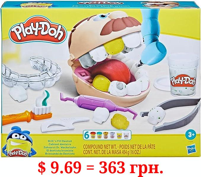 Play-Doh Drill 'n Fill Dentist Toy for Kids 3 Years and Up with Cavity and Metallic Colored Modeling Compound, 10 Tools, 8 Total Cans, 2 Ounces Each, Non-Toxic, Assorted Colors