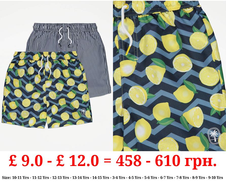Lemon Stripe Swim Shorts 2 Pack
