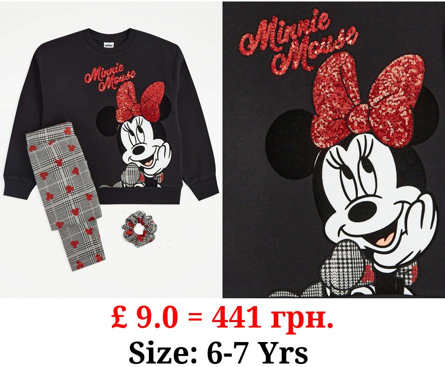 Disney Minnie Mouse Sequin Check Sweatshirt and Leggings Outfit