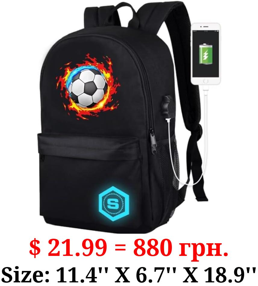 FLYMEI Bookbags for Teen Boys, Anime Cartoon Luminous Backpack with USB Charging Port, 17 Inch Laptop Backpack for Men, School Backpack for Girls/Boys, Cool Anime Backpack, Football