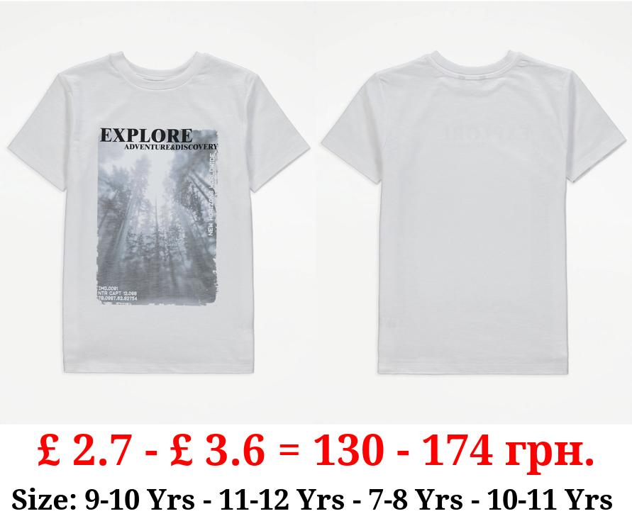 White Explore Adventure Photo T-Shirt