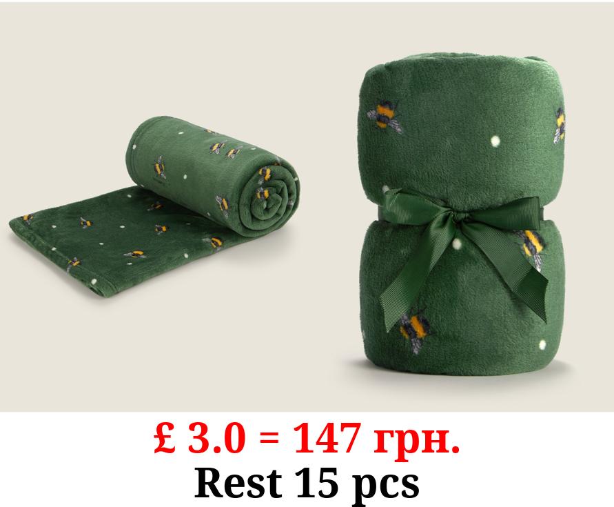 Green Bee Print Super Soft Throw