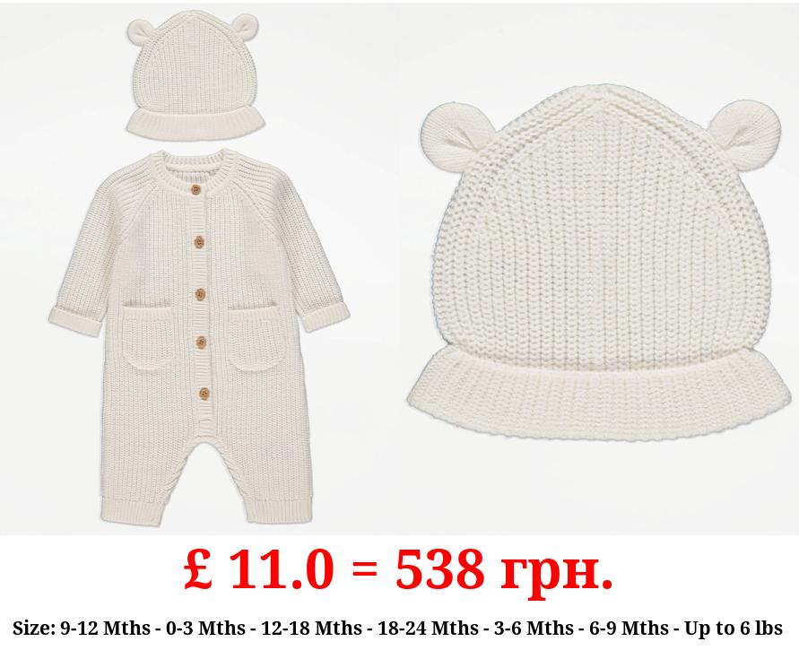White Knitted All In One and Hat Outfit