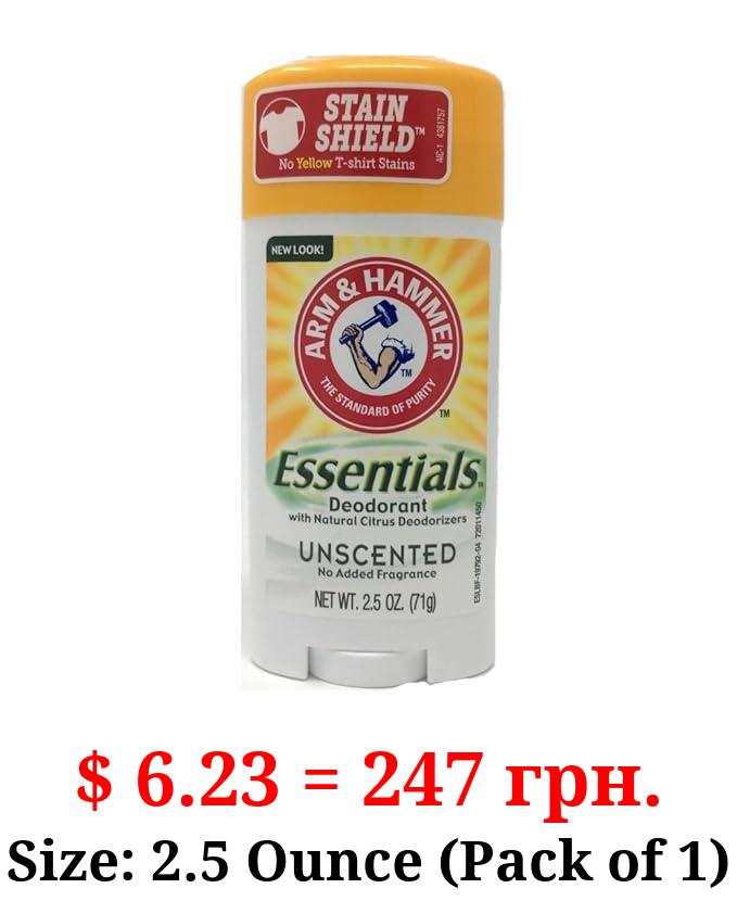 Arm & Hammer Essentials Natural Deodorant, Unscented 2.5 oz (71 g)