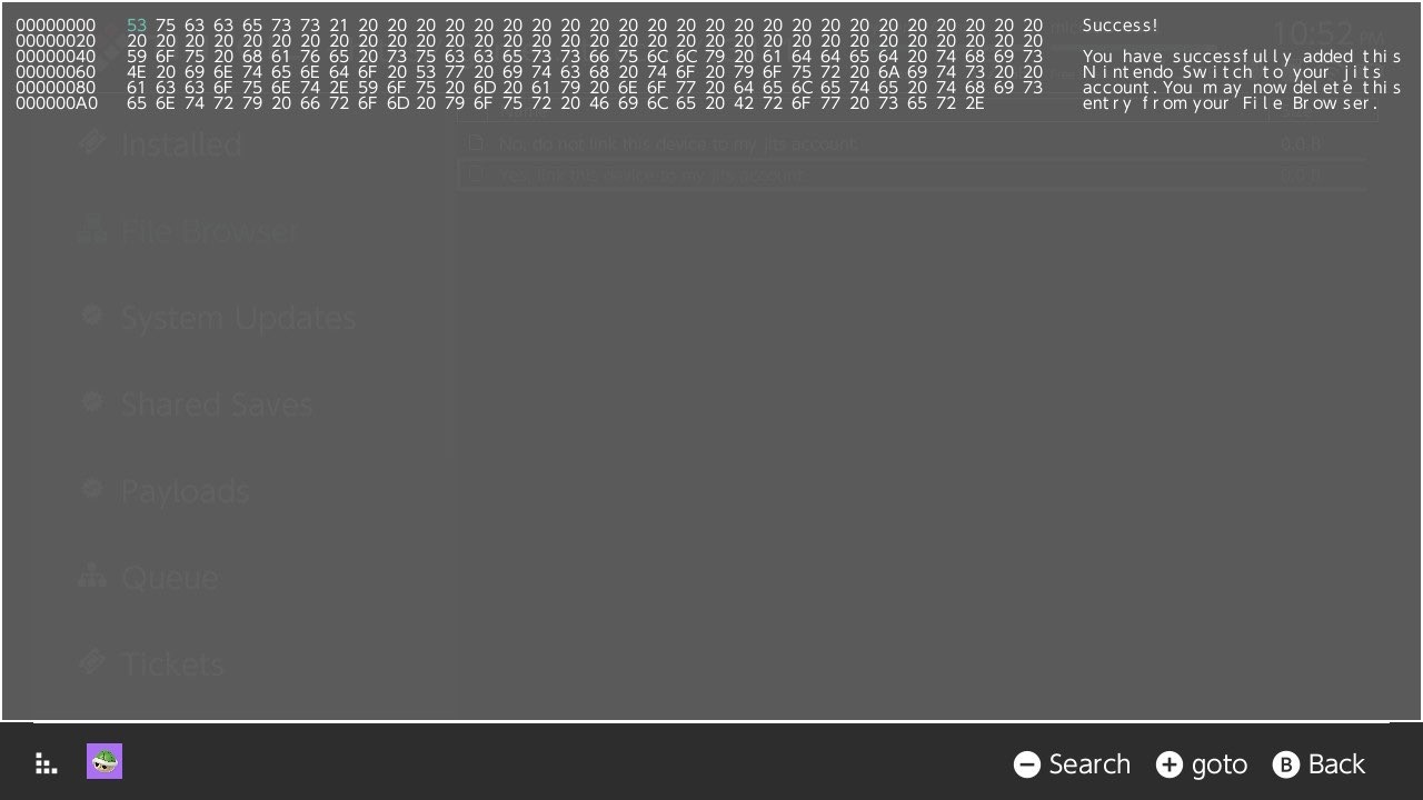 Гайд на русском по настройке JITS с авторизацией в Tinfoil Telegraph