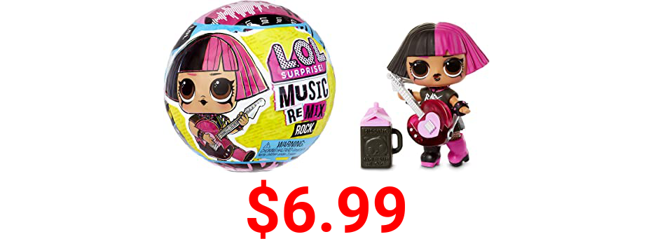LOL Surprise Remix Rock Dolls Lil Sisters with 7 Surprises Including Instrument - Collectible Doll Toy, Gift for Kids, Toys for Girls and Boys Ages 4 5 6 7+ Years Old