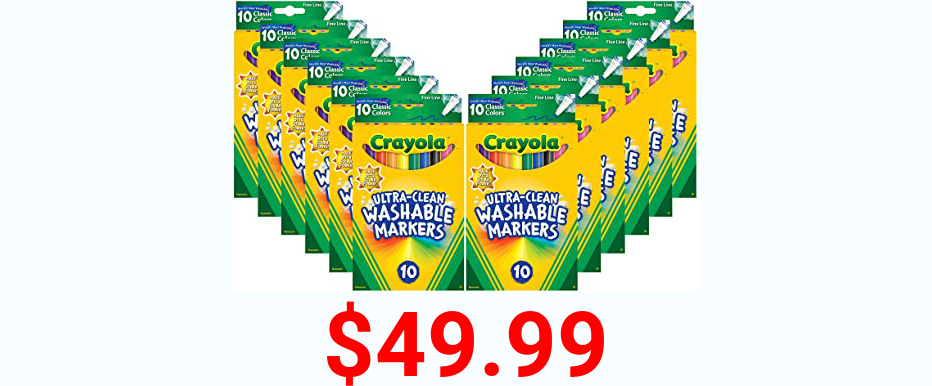 Crayola Washable Fine Line Markers, 12 Sets of 10ct Markers, Stocking Stuffers, Gifts