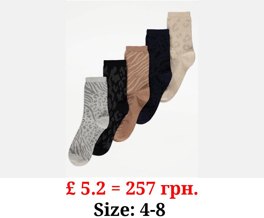 Animal Print Ankle Socks 5 Pack
