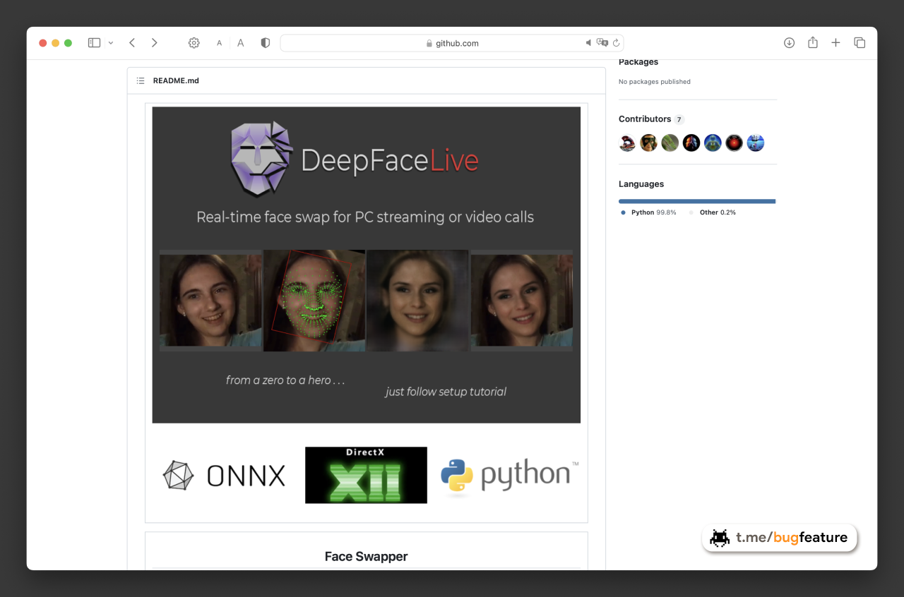 Deepfacelive. Программа для видеозвонков в интернете?. Бот для подмены лица в видео.