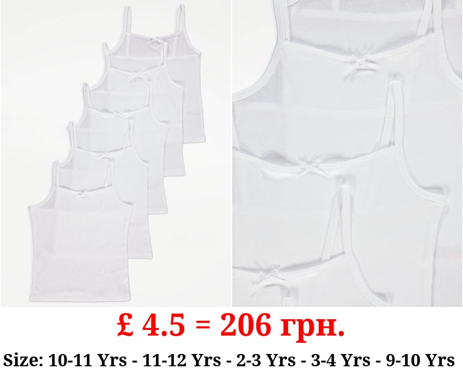 White Plain Cami Vests with Bow 5 Pack