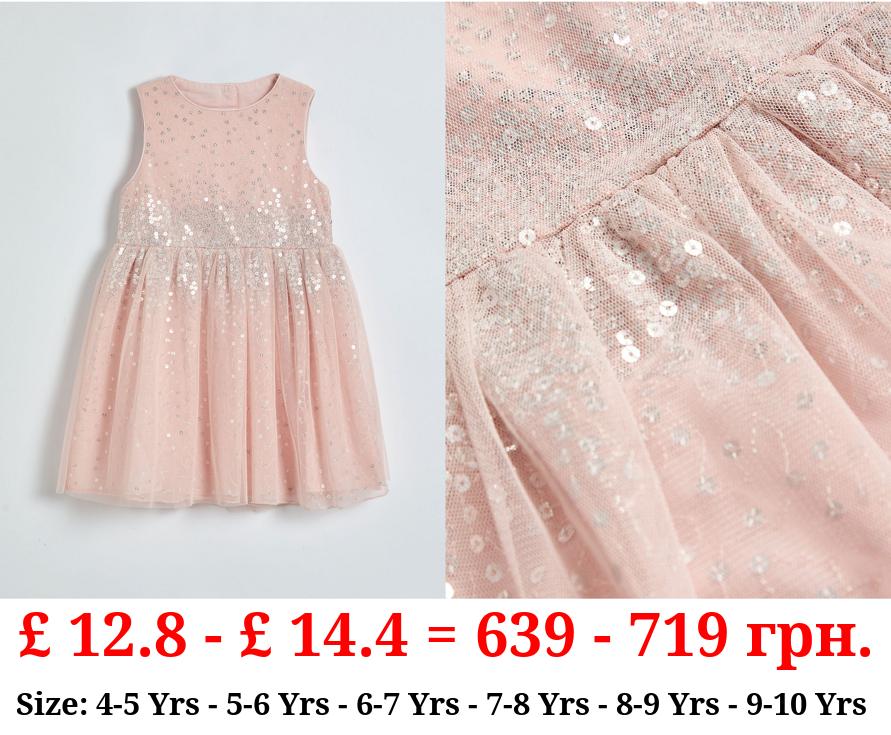 Light Pink Tulle Sequin Dress