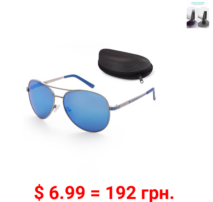 Aviator Sunglasses for Women with Case, Blue Mirrored, 61mm