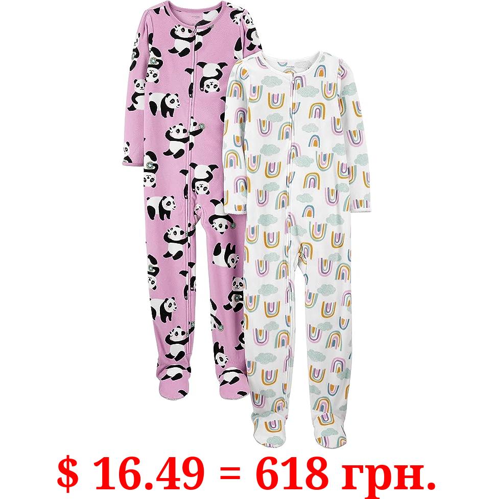 Simple Joys by Carter's Babies, Toddlers, and Girls' Loose-Fit Fleece Footed Pajamas, Pack of 2