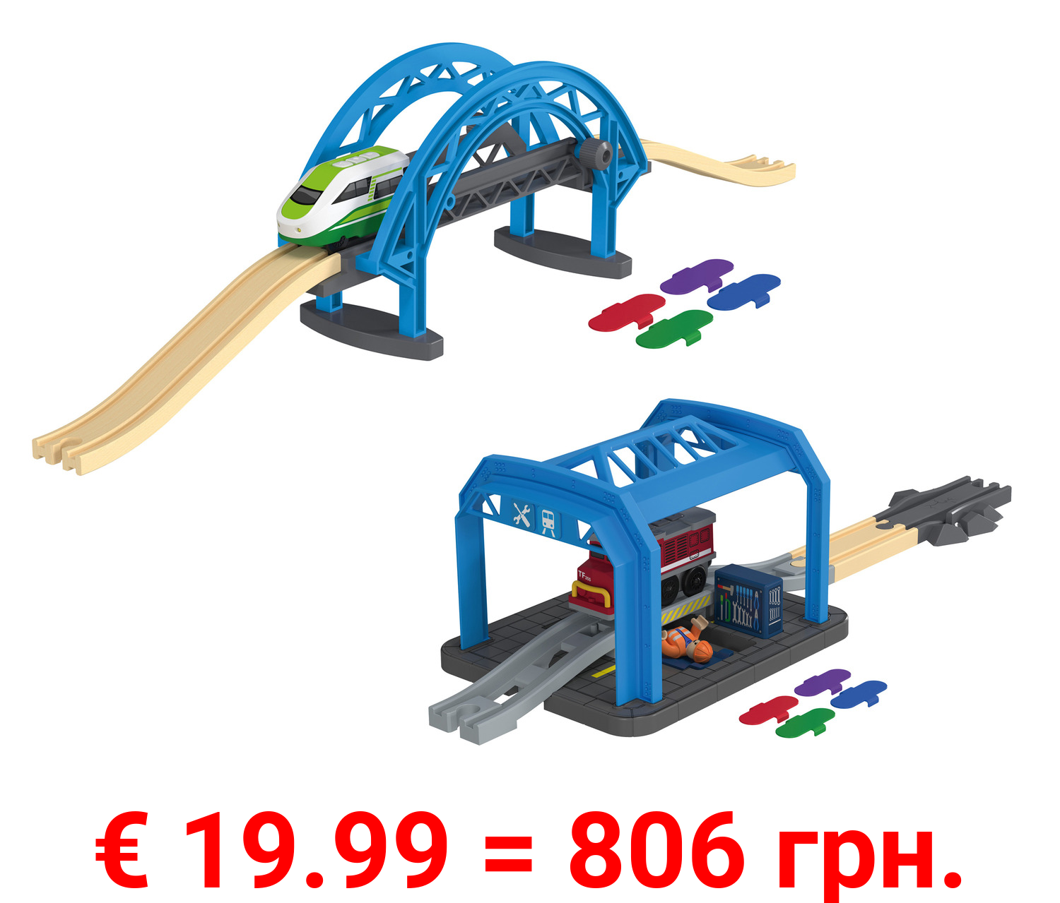 Playtive Holz Eisenbahn Werkstatt / Brücke, mit Farbtechnologie