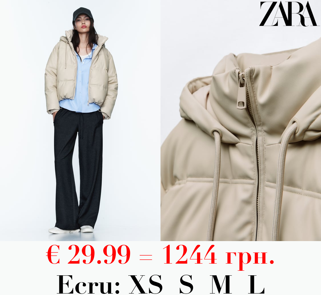 WIND PROTECTION FAUX LEATHER CROPPED PUFFER ANORAK