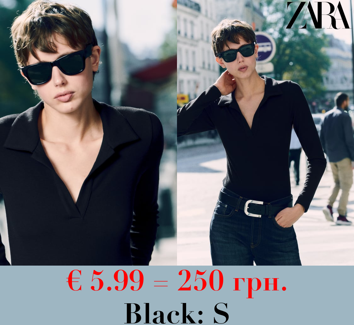 INTERLOCK BODYSUIT WITH POLO COLLAR