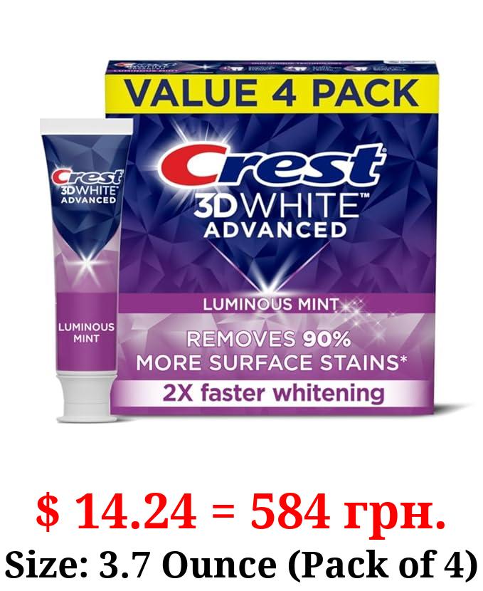 Crest 3D White Toothpaste, Advanced Luminous Mint, Teeth Whitening Toothpaste, 3.7 Oz (Pack of 4)
