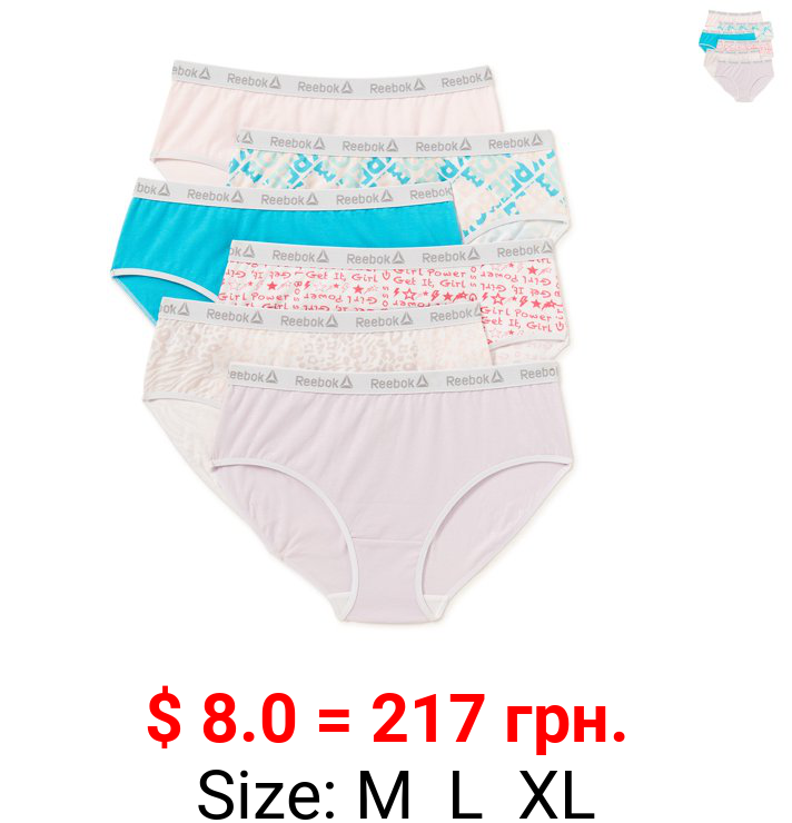 Reebok Girls Underwear Cotton Stretch Hipster Panties, 6-Pack, Sizes S-XL