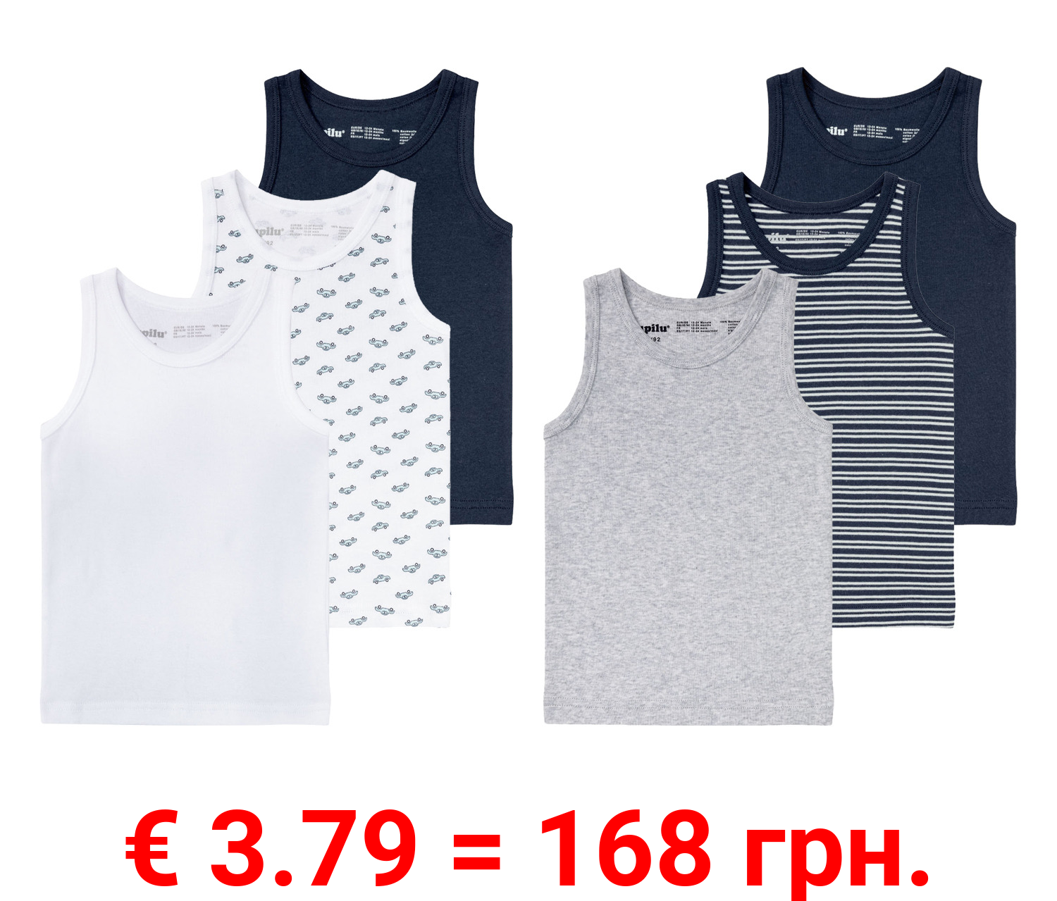 lupilu® Kleinkinder Unterhemd, 3 Stück, aus reiner Baumwolle