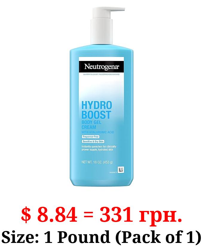 Neutrogena Hydro Boost Body Gel Cream Moisturizer with Hyaluronic Acid, Hydrating Lotion For Sensitive Skin, Fragrance Free, 16 oz