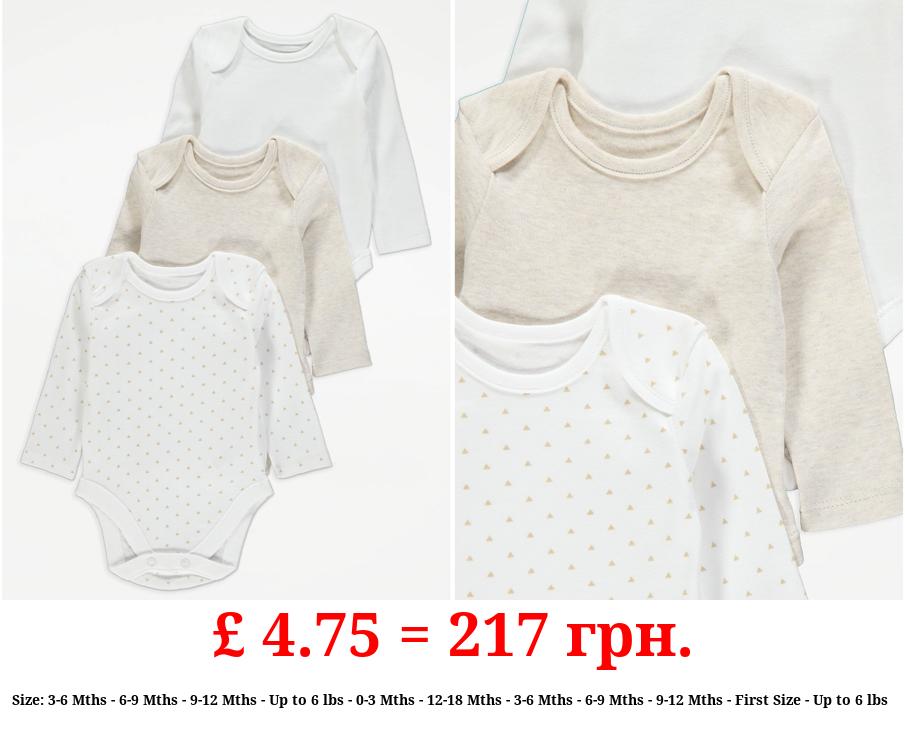 White Mini Triangle Long Sleeve Bodysuits 3 Pack