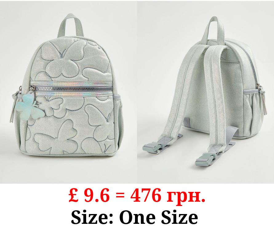 Silver Shimmer Butterfly Denim Rucksack